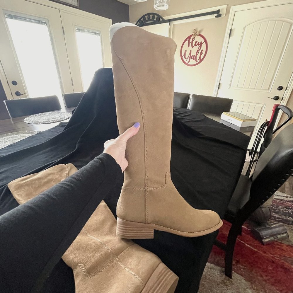 Lucky Brand Havasoo Taupe Suede Motorcycle Boot Sesame Nude Suede Riding Boots (